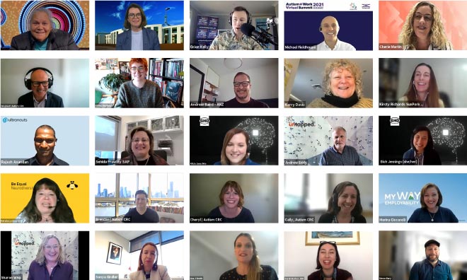 Grid of Autism@Work speakers on video conference