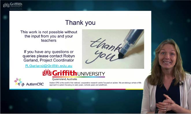 Dawn Adams presenting a Thank You slide