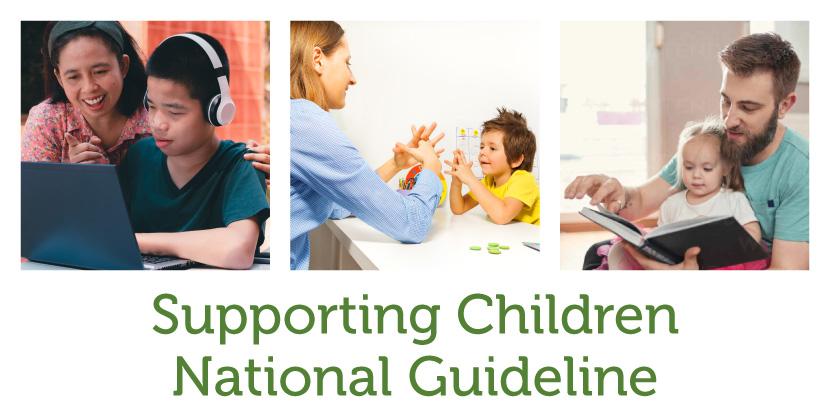 Three photos of children being supported in learning activities with the text: Supporting Children National Guideline